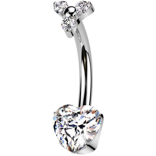 Titanio Piercing Ombelico Cuore zirconi Filettatura Interna
