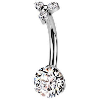Titanio Piercing Ombelico 3 piccoli zirconi e zircone rotondo Filettatura Interna
