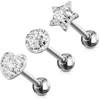 Barbell Lingua Sfera/Cuore/Stella, 3 pezzi