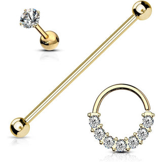 Barbell Set con anello di zirconi, 3 pezzi