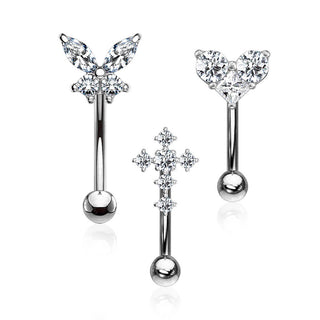 Piercing Sopracciglio Farfalla/cuore/croce di zirconi, 3 pezzi