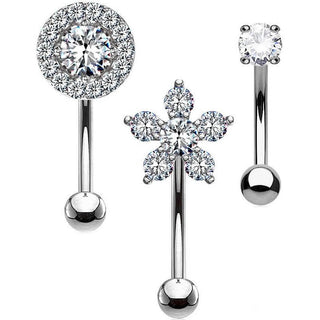 Piercing Sopracciglio Tondo/fiore/sfera di zirconi, 3 pezzi