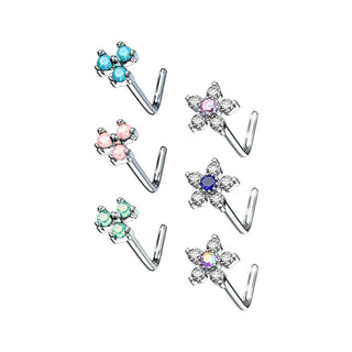 Nasale a L Argento con fiori di zirconi/opali, 6 pezzi