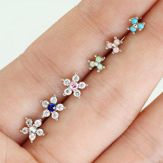 Nasale a L Argento con fiori di zirconi/opali, 6 pezzi