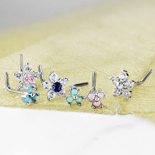 Nasale a L Argento con fiori di zirconi/opali, 6 pezzi