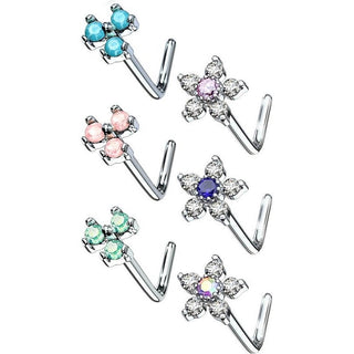 Nasale a L Argento con fiori di zirconi/opali, 6 pezzi