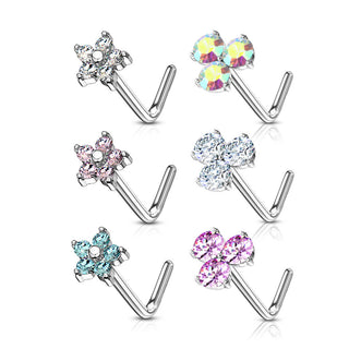 Nasale a L Argento con fiori di zirconi, 6 pezzi