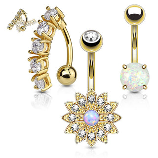 Piercing Ombelico Zirconi/Opali, 3 pezzi