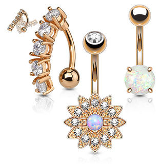 Piercing Ombelico Zirconi/Opali, 3 pezzi