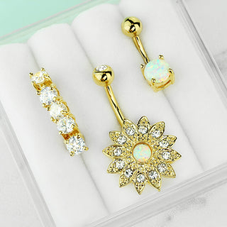 Piercing Ombelico Zirconi/Opali, 3 pezzi