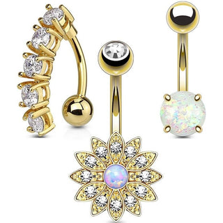 Piercing Ombelico Zirconi/Opali, 3 pezzi