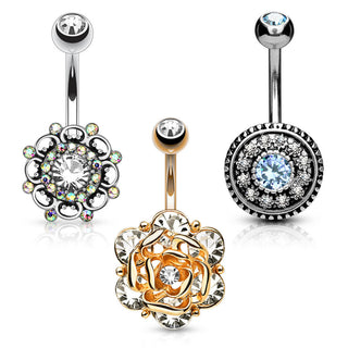 Piercing Ombelico Fiori di zirconi, 3 pezzi