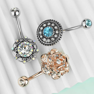 Piercing Ombelico Fiori di zirconi, 3 pezzi