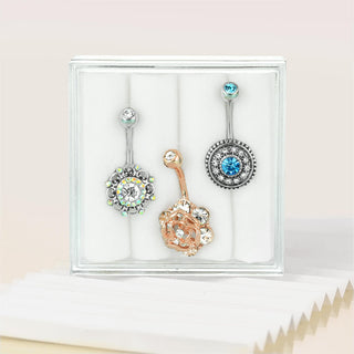 Piercing Ombelico Fiori di zirconi, 3 pezzi