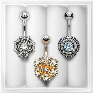 Piercing Ombelico Fiori di zirconi, 3 pezzi