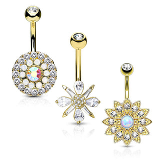 Piercing Ombelico Fiori Oro/Zirconi/Opali, 3 pezzi