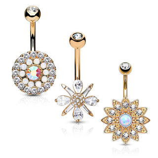 Piercing Ombelico Fiori Oro/Zirconi/Opali, 3 pezzi
