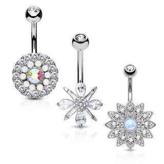 Piercing Ombelico Fiori Oro/Zirconi/Opali, 3 pezzi