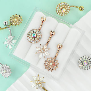 Piercing Ombelico Fiori Oro/Zirconi/Opali, 3 pezzi