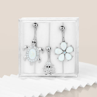 Piercing Ombelico Zirconi/opali/argento, 3 pezzi