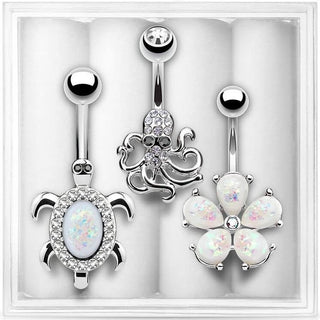 Piercing Ombelico Zirconi/opali/argento, 3 pezzi