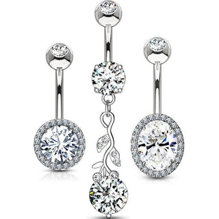 Piercing Ombelico Zirconi tondeggianti, 3 pezzi