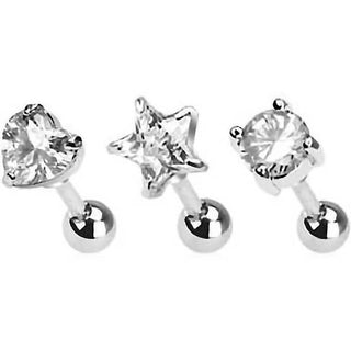 Barbell Argento con Cuore/Tondo/Stella di zircone, 3 pezzi