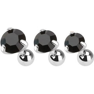 Barbell Argento con zircone tondo nero, 3 pezzi