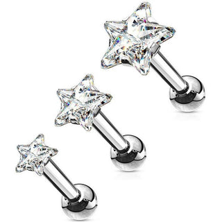 Barbell Argento con zirconi a stella, 3 pezzi