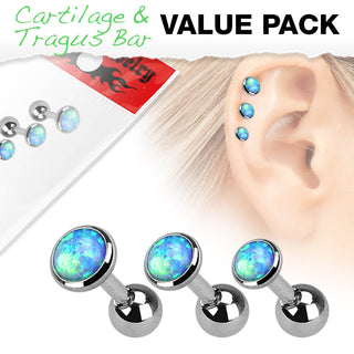 Barbell Argento con opale tondo, 3 pezzi