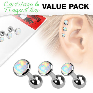 Barbell Argento con opale tondo, 3 pezzi