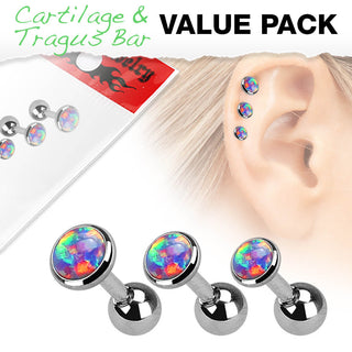 Barbell Argento con opale tondo, 3 pezzi