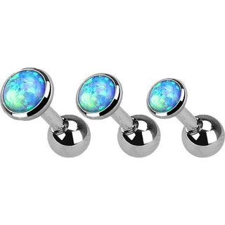 Barbell Argento con opale tondo, 3 pezzi