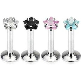 Labret Argento con zircone a stella Filettatura Interna, 4 pezzi