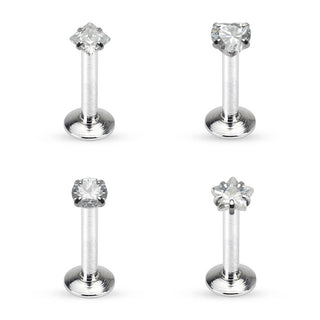 Labret Argento e zirconi Filettatura Interna, 4 pezzi