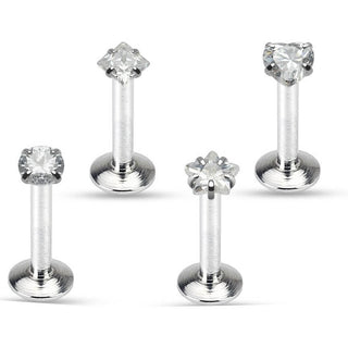 Labret Argento e zirconi Filettatura Interna, 4 pezzi