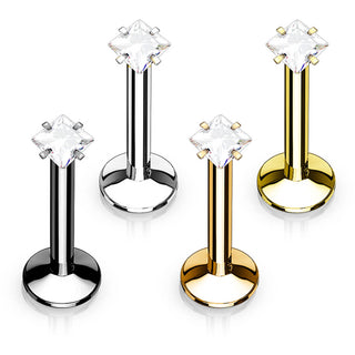 Labret Zircone quadrato Filettatura Interna, 4 pezzi