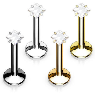 Labret Zircone quadrato Filettatura Interna, 4 pezzi