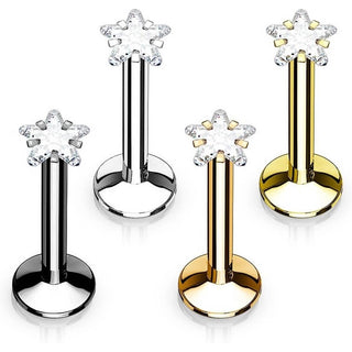 Labret Stella di zircone Filettatura Interna, 4 pezzi