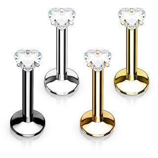 Labret Cuore di zircone Filettatura Interna, 4 pezzi