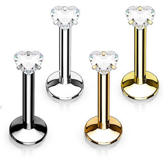 Labret Cuore di zircone Filettatura Interna, 4 pezzi
