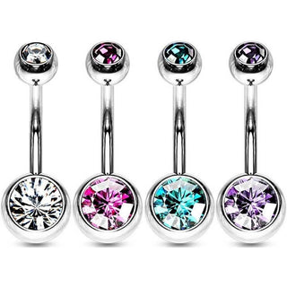 Piercing Ombelico Argento e sfera con zircone, 4 pezzi