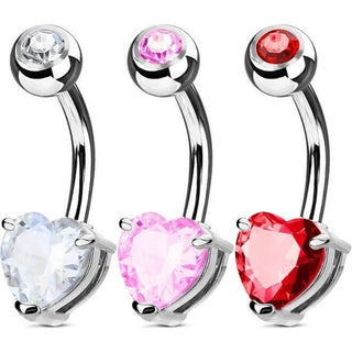 Piercing Ombelico Argento e cuore di zirconi, 3 pezzi