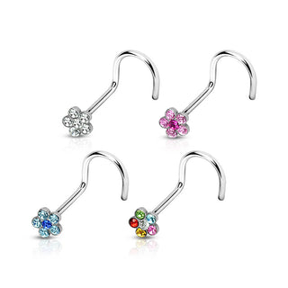 Screw Nasale Argento con fiore di zirconi, 4 pezzi