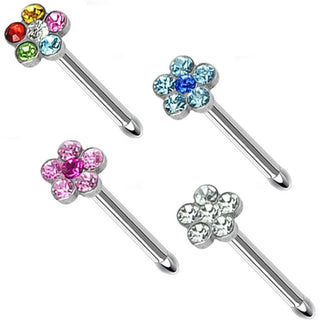 Stud Nasale Argento e fiore di zirconi, 4 pezzi