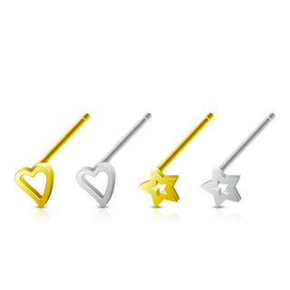 Argento 925 Stud Nasale Cuore/stella in argento Pieghevole, 4 pezzi