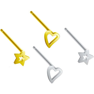 Argento 925 Stud Nasale Cuore/stella in argento Pieghevole, 4 pezzi