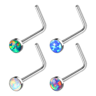 Nasale a L Argento con opale tondo, 4 pezzi