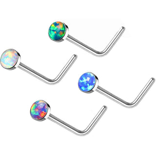 Nasale a L Argento con opale tondo, 4 pezzi