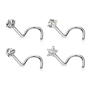 Screw Nasale Argento e zirconi, 4 pezzi